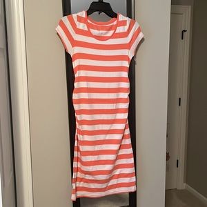 Orange and white striped cotton maternity dress